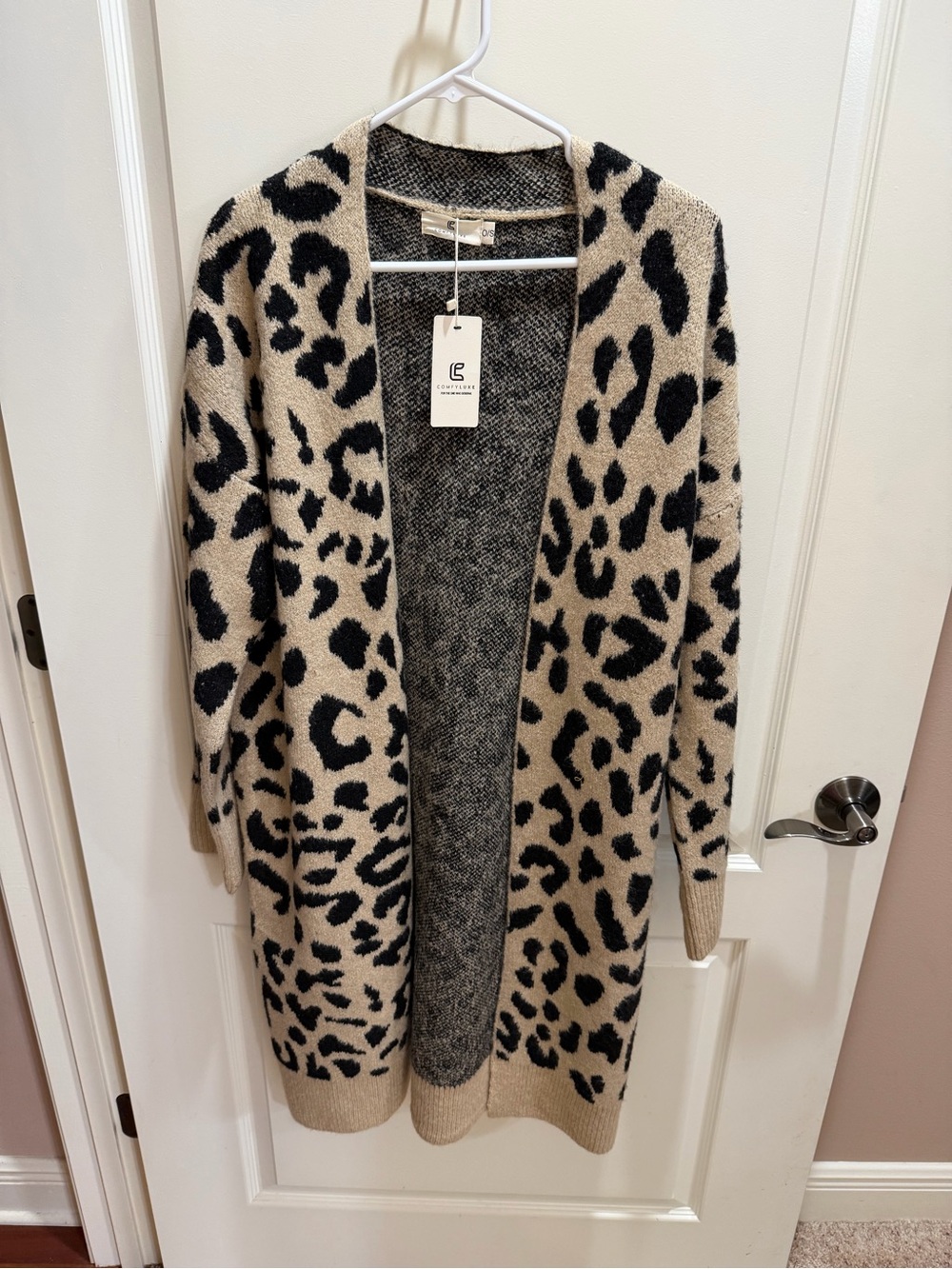 Leopard-Print Open-Front Longline Cardigan Sweater